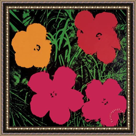 Andy Warhol Flowers 1964 Red Pink And Yellow Framed Print