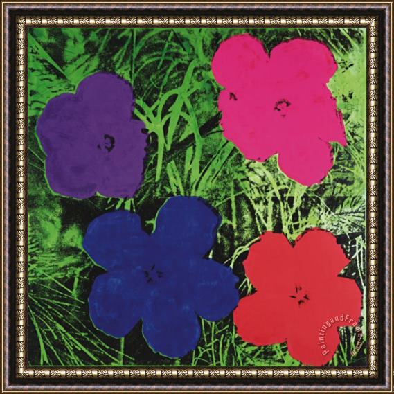 Andy Warhol Flowers C 1964 1 Purple 1 Blue 1 Pink 1 Red Framed Painting