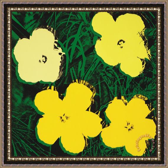 Andy Warhol Flowers C 1970 4 Yellow Framed Painting