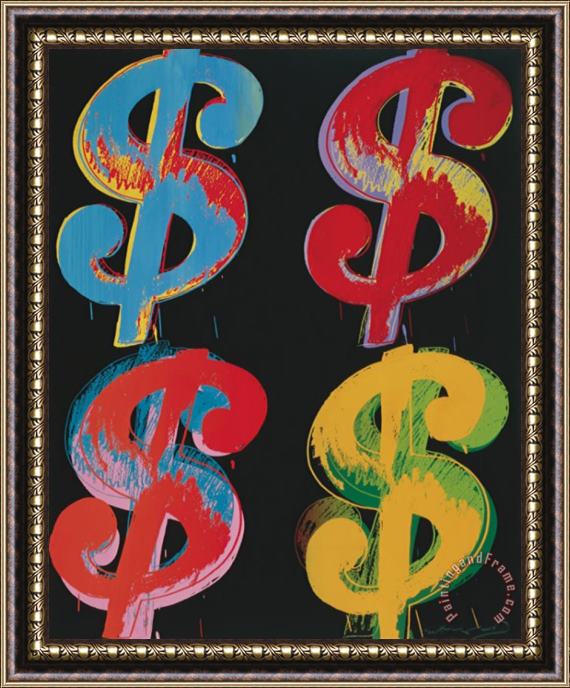 Andy Warhol Four Dollar Signs C 1982 Blue Red Orange Yellow Framed Painting