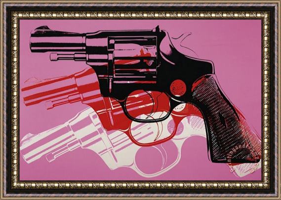 Andy Warhol Gun C 1981 82 Black White Red on Pink Framed Print