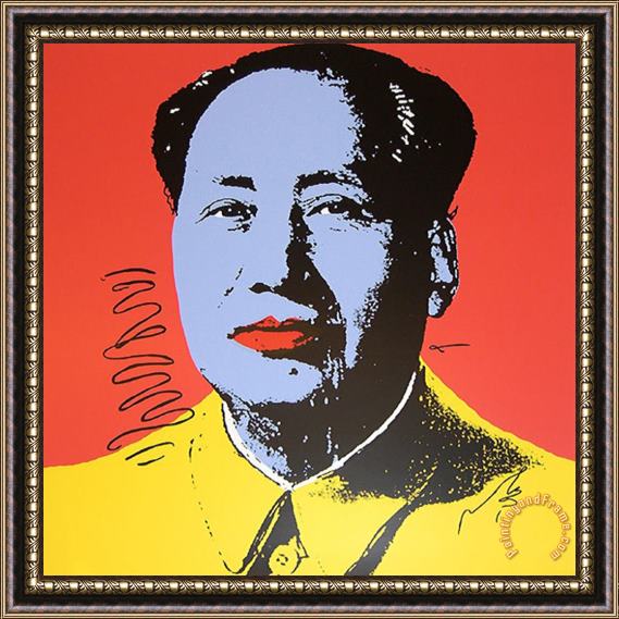 Andy Warhol Mao Tse Tung Kopf Blau Gelb Framed Painting