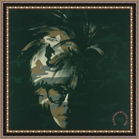 Andy Warhol Self Portrait 1986 Brown Camo Framed Painting