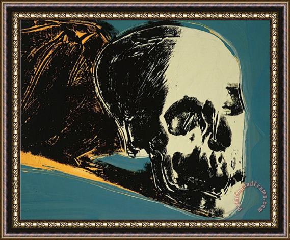 Andy Warhol Skull C 1976 Yellow on Teal Framed Painting