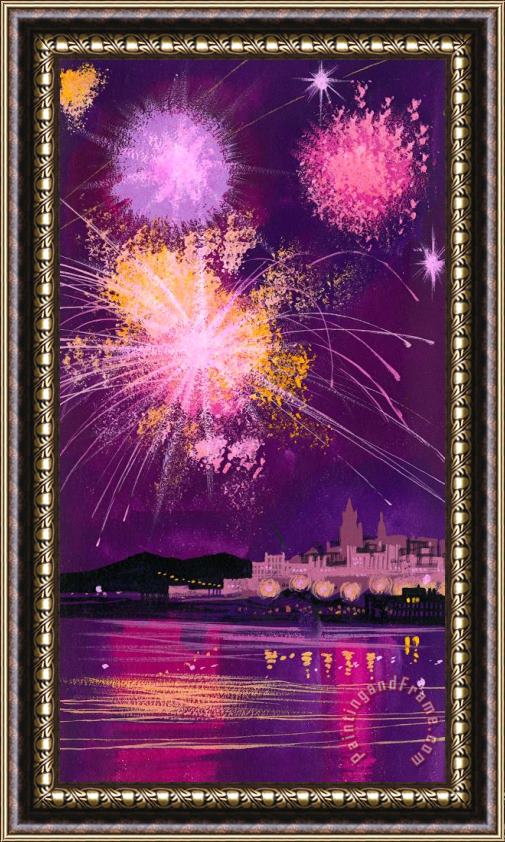 Angss McBride Fireworks in Malta Framed Painting