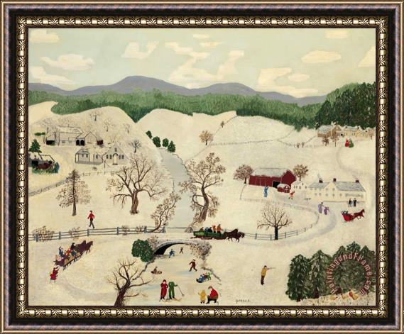 Anna Mary Robertson (grandma) Moses Over The River to Grandma's House, 1943 Framed Painting