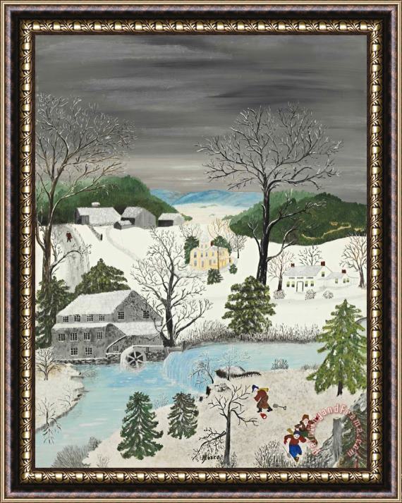 Anna Mary Robertson (grandma) Moses Taking Leg Bale for Security Framed Painting