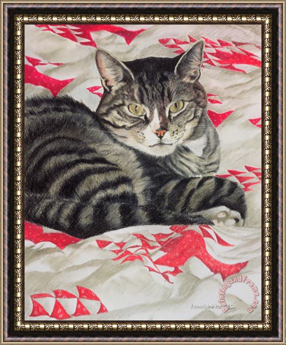 Anne Robinson Cat On Quilt Framed Print