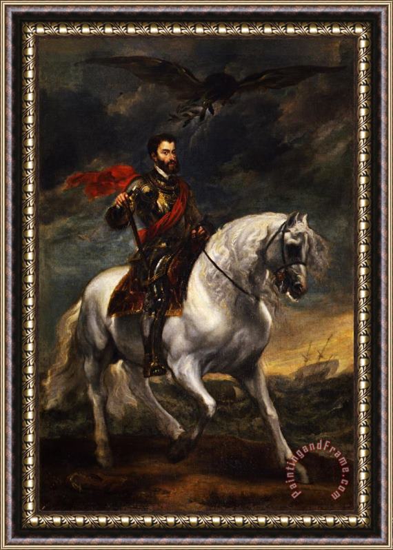 Anthonie Van Dyck Ritratto Equestre Dell'imperatore Carlo V Framed Painting