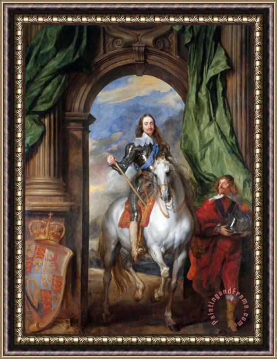 Anthony van Dyck Charles I with Monsieur De St Antoine Framed Painting