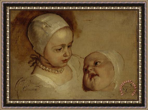 Anthony van Dyck Princess Elizabeth, 1635 1650 And Princess Anne, 1637 1640. Daughters of Charles I Framed Painting