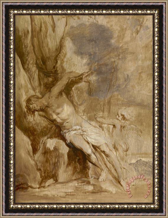 Anthony van Dyck Saint Sebastian Tended by an Angel Framed Painting