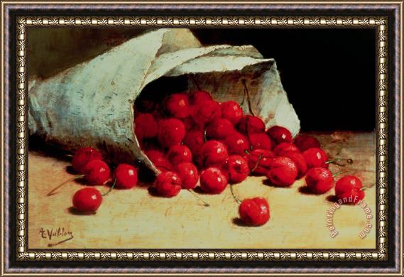 Antoine Vollon A Spilled Bag Of Cherries Framed Painting