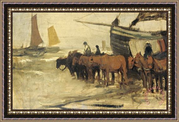 Anton Mauve Het in Zee Brengen Van Een Visserspink Framed Print