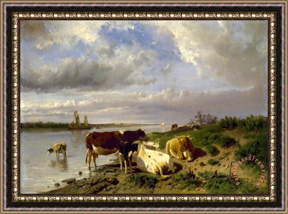 Anton Mauve Landscape with Cattle Framed Painting