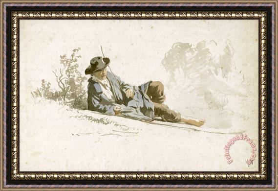 Anton Mauve Op De Grond Liggende, Rustende Man Framed Print
