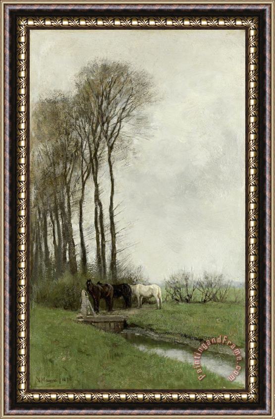 Anton Mauve Paarden Bij Het Hek Framed Print