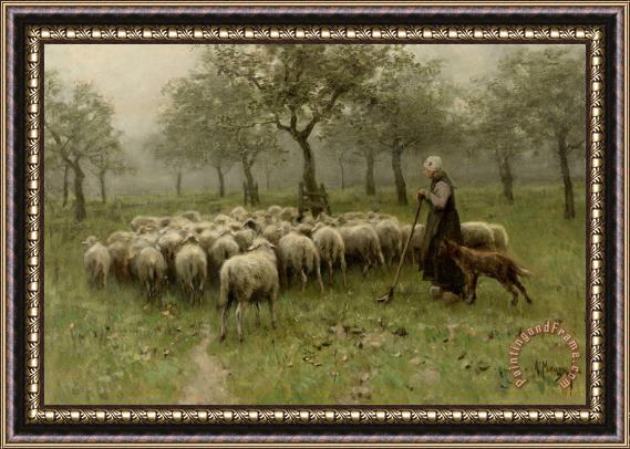 Anton Mauve Shepherdess with a Flock of Sheep Framed Painting