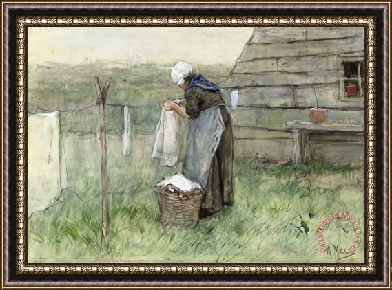 Anton Mauve Vrouw Bij Een Waslijn Framed Painting