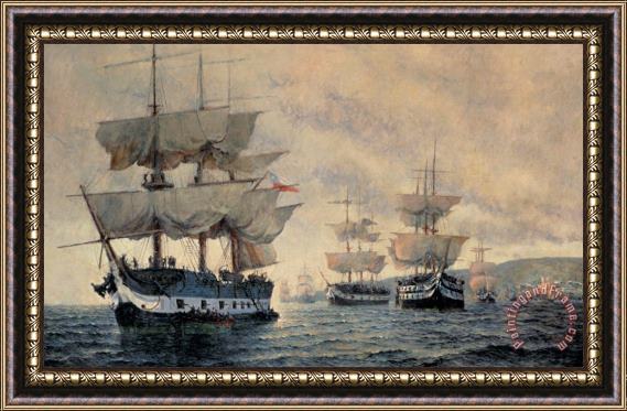 Antonio A Abel The Embarkation Of The Liberating Expedition Of Peru On The 20th August 1820 Framed Painting