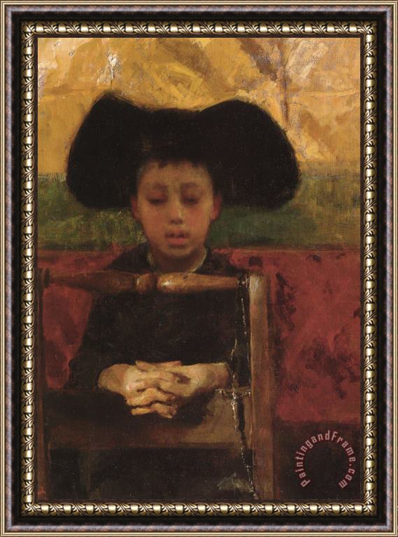 Antonio Mancini Prevetariello in Preghiera Framed Painting