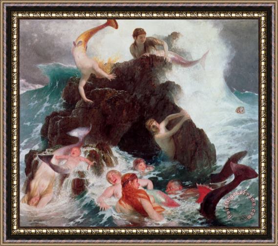Arnold Bocklin Mermaids at Play Framed Painting