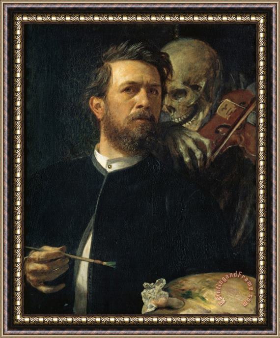 Arnold Bocklin Self Portrait with Death Framed Painting