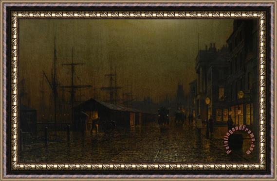 Arthur E. Grimshaw Dock Scene in Glasgow Framed Print