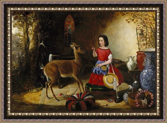 Arthur Fitzwilliam Tait The Reprimand. Ah! You Naughty Fawn, You Have Been Eating The Flowers Again. Framed Painting