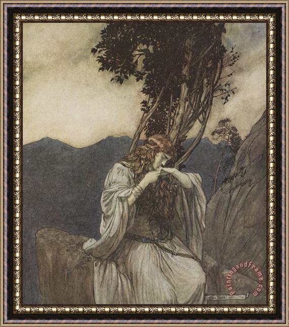 Arthur Rackham Brunnhilde Kisses The Ring That Siegfried Has Left With Her Framed Painting