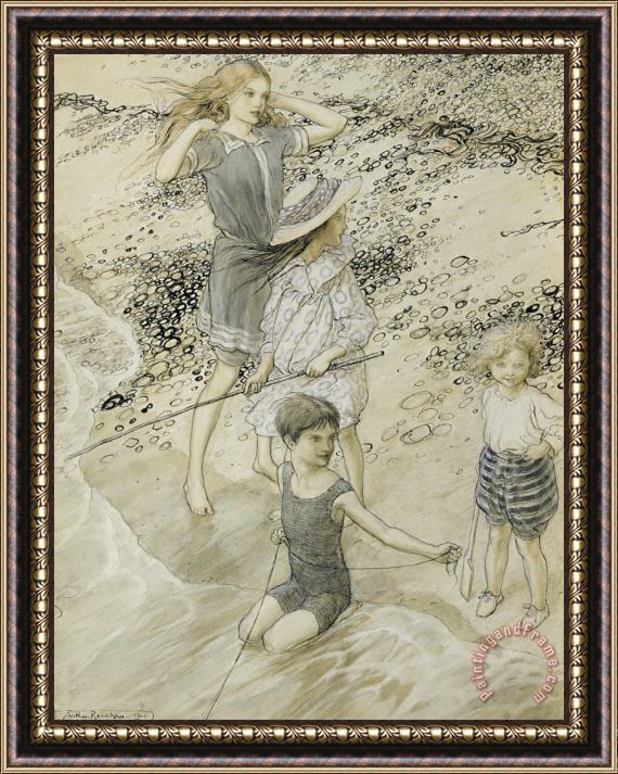 Arthur Rackham Four Children At The Seashore Framed Painting