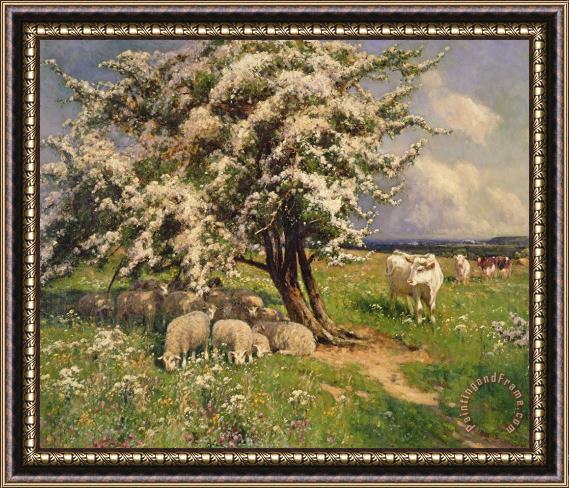 Arthur Walker Redgate Sheep And Cattle In A Landscape Framed Print