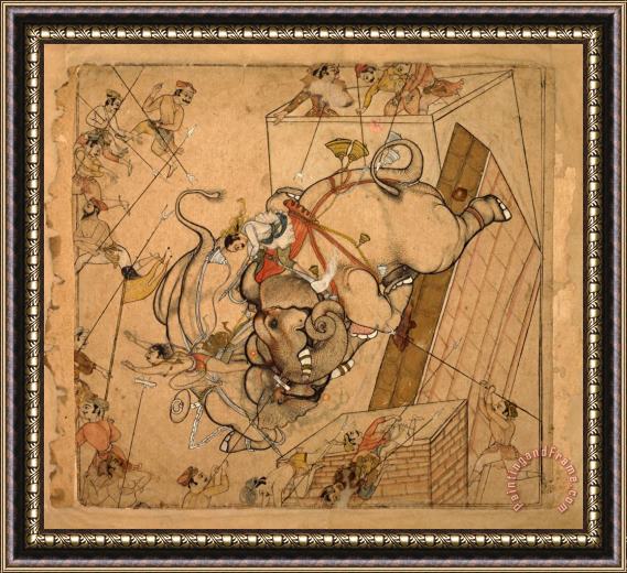 Artist, maker unknown, India An Elephant Combat Framed Painting