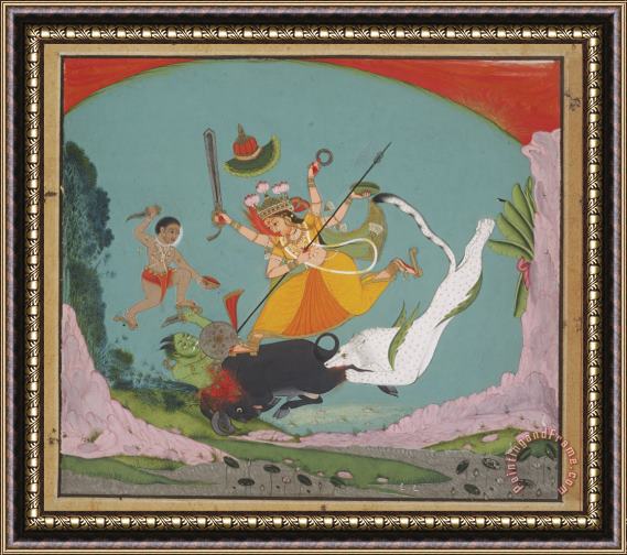 Artist, maker unknown, India The Great Goddess Durga Slaying The Buffalo Demon (mahishasuramardini) Framed Painting