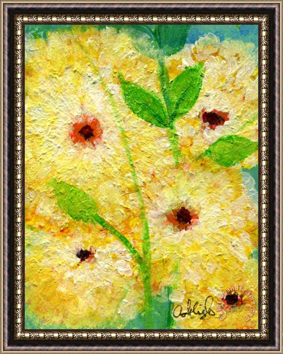 Ashleigh Dyan Moore Yellow Flowers Laugh in Joy Framed Painting