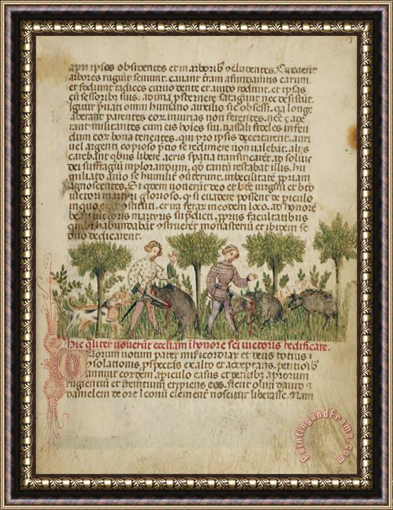 Attributed to Anovelo da Imbonate  Aimo And Vermondo Killing Two Wild Boars Framed Painting