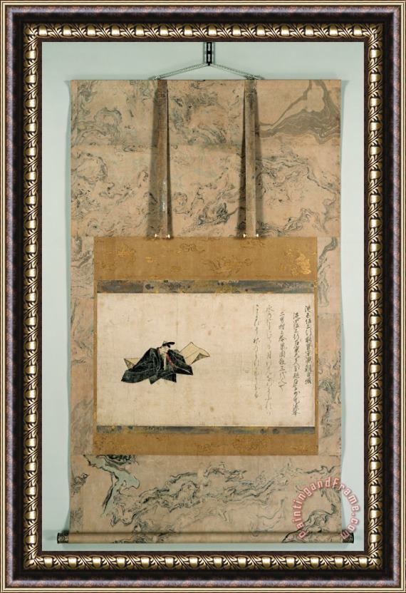 Attributed to Fujiwara-no-nobuzane Important Cultural Property Portrait of Minamoto No Shitago From The Satake Version of The Thirty S... Framed Painting