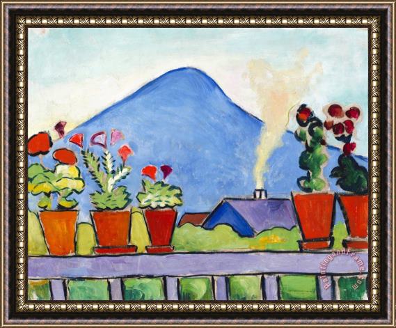 August Macke Geraniums Before Blue Mountain Framed Painting