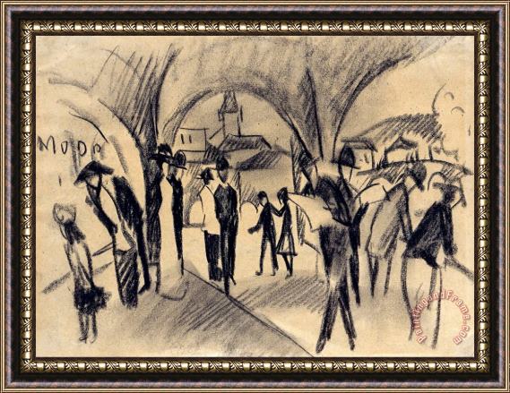 August Macke Scene Under The Arcades in Thun Framed Painting
