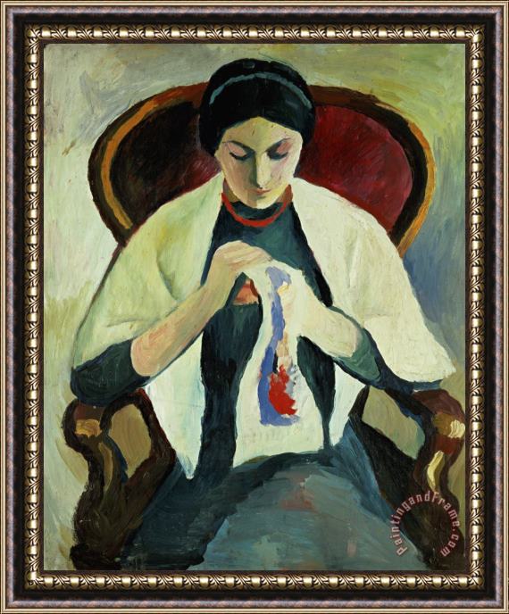 August Macke Woman Sewing Framed Painting