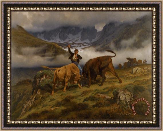 Auguste Bonheur Le Combat Souvenir Des Pyrenees Framed Painting