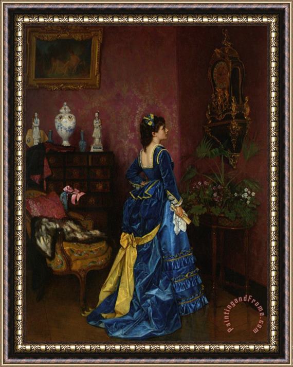 Auguste Toulmouche The Blue Dress Framed Painting