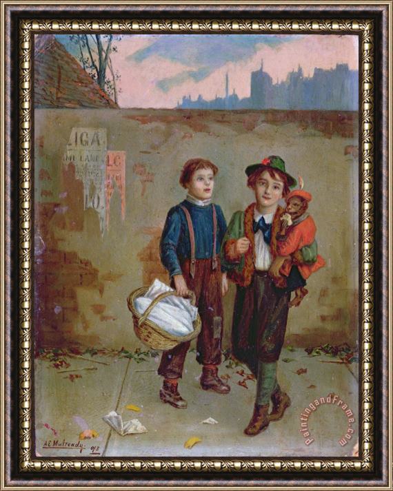 Augustus Edward Mulready Beggars and a Monkey Framed Painting
