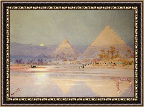 Augustus Osborne Lamplough The Pyramids at dusk Framed Painting