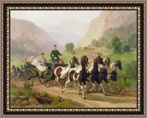 Austrian School Emperor Franz Joseph I of Austria being driven in his carriage with his wife Elizabeth of Bavaria I Framed Painting