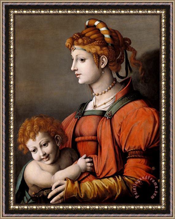 Bacchiacca Portrait of a Woman And Child Framed Painting