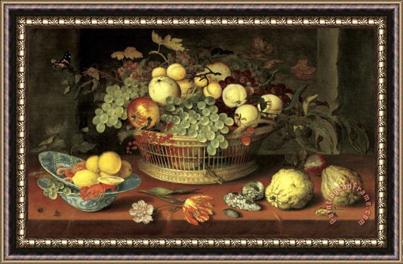 Balthasar Van Der Ast Still Life with Basket of Fruit Framed Painting