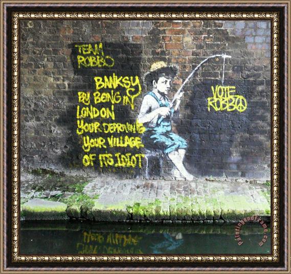 Banksy Banksy Fisherman Mural Regents Canal, Camden, London 26april2010 Framed Painting