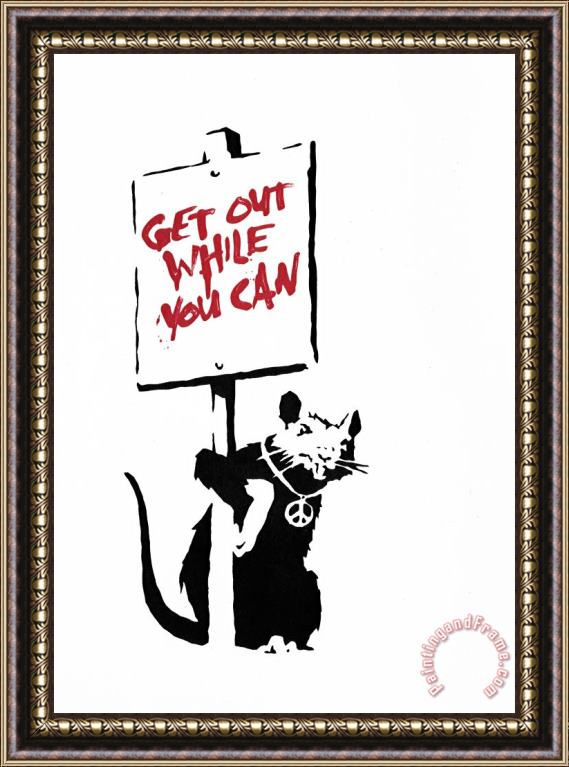 Banksy Get Out While You Can (red), 2004 Framed Painting