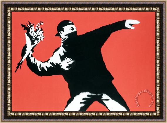 Banksy Love Is in The Air, 2003 Framed Print